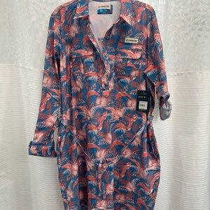 Magellan Outdoors Tropical Print Dress - Blue and Pink